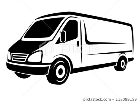 Monochrome template for design with minibus, delivery, transportation themes Monochrome template for design with minibus, delivery, transportation themes 118089159