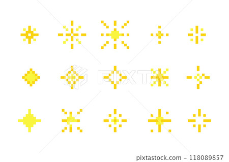 Pixel star retro 8 bit sparkle set. Shiny game pixel art effect set. Firework burst, space decoration. 90s aesthetics, y2k Pixel star retro 8 bit sparkle set. Shiny game pixel art effect set. Firework burst, space decoration. 90s aesthetics, y2k 118089857