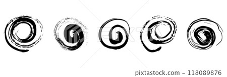 Spiral abstract circle, swirl brush stroke hypnosis psychedelic shape, geometric textured form. Concetric grunge irregular free hand doodle meander. Spiral abstract circle, swirl brush stroke hypnosis psychedelic shape, geometric textured form. Concetric grunge irregular free hand doodle meander. 118089876