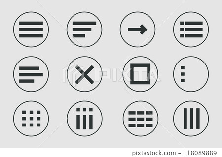 Menu for apps and web Hamburger Menu dropdown in circle. Set interface icons, popup bar, template. Application list burger button Menu for apps and web Hamburger Menu dropdown in circle. Set interface icons, popup bar, template. Application list burger button 118089889