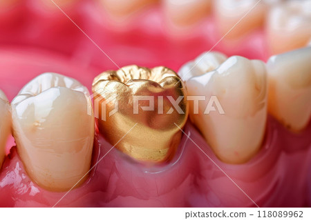Dental gold fillings used to fill gold cavities on tooth 118089962