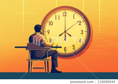 Concept of time management with man and big clock. Generative AI. 118090044