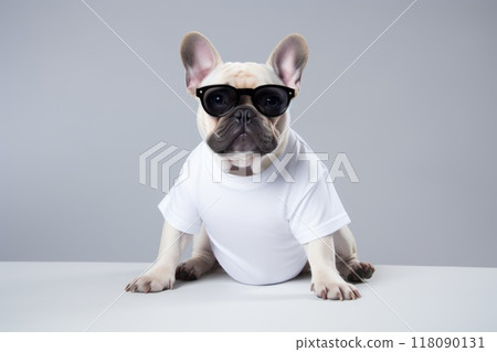 pet dog wear white shirt for mockup, generative AI 118090131