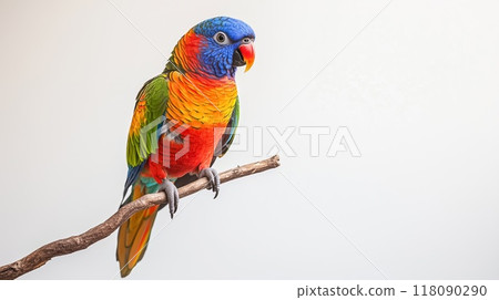 Rainbow lorikeet perched on a branch: a colorful companion Rainbow lorikeet perched on a branch: a colorful companion 118090290