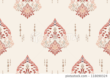 Ikat tribal Indian seamless pattern. Ethnic Aztec fabric carpet mandala ornament native boho chevron textile.Geometric African American oriental traditional vector illustrations. Embroidery style. 118090324