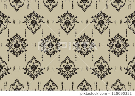 Ikat tribal Indian seamless pattern. Ethnic Aztec fabric carpet mandala ornament native boho chevron textile.Geometric African American oriental traditional vector illustrations. Embroidery style. 118090331