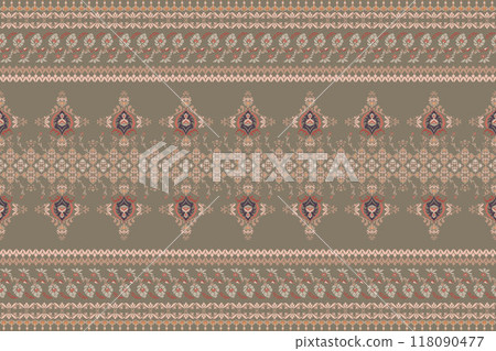 Ikat tribal Indian seamless pattern. Ethnic Aztec fabric carpet mandala ornament native boho chevron textile.Geometric African American oriental traditional vector illustrations. Embroidery style. Ikat tribal Indian seamless pattern. Ethnic Aztec fabric carpet mandala ornament native boho chevron textile.Geometric African American oriental traditional vector illustrations. Embroidery style. 118090477