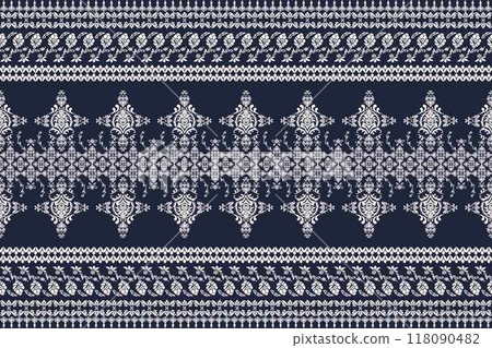 Ikat tribal Indian seamless pattern. Ethnic Aztec fabric carpet mandala ornament native boho chevron textile.Geometric African American oriental traditional vector illustrations. Embroidery style. Ikat tribal Indian seamless pattern. Ethnic Aztec fabric carpet mandala ornament native boho chevron textile.Geometric African American oriental traditional vector illustrations. Embroidery style. 118090482