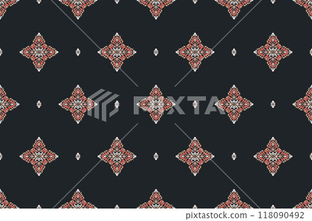 Ikat tribal Indian seamless pattern. Ethnic Aztec fabric carpet mandala ornament native boho chevron textile.Geometric African American oriental traditional vector illustrations. Embroidery style. 118090492