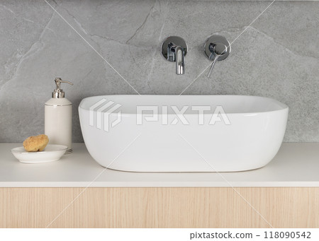 Contemporary Bathroom with Modern Basin and Accessories 118090542