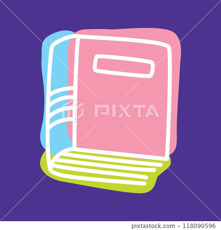 Doodle book icon handdrawn with thin line and colored with colorful blobs 118090596