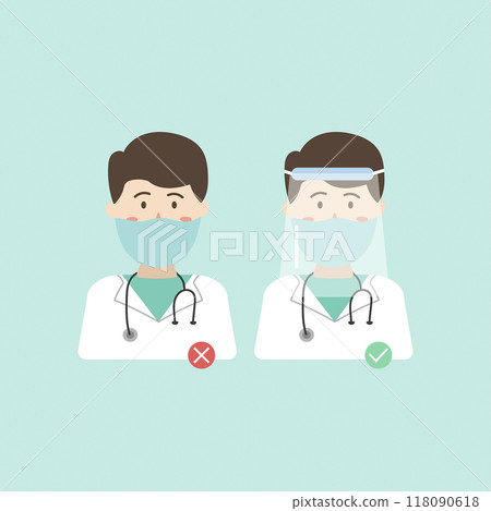 Doctors recommend medical face mask or shield coronavirus quarantine concept 118090618