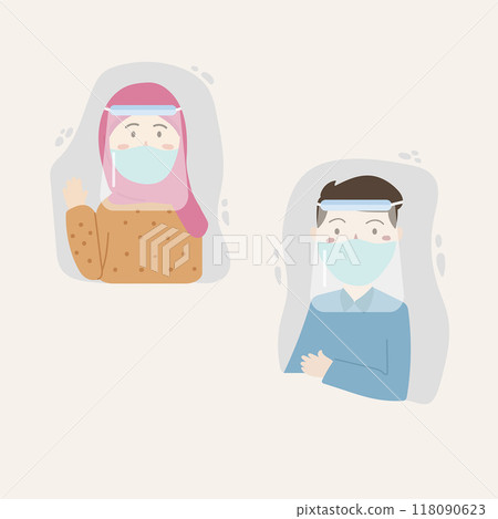 People using face shield and mask People using face shield and mask 118090623
