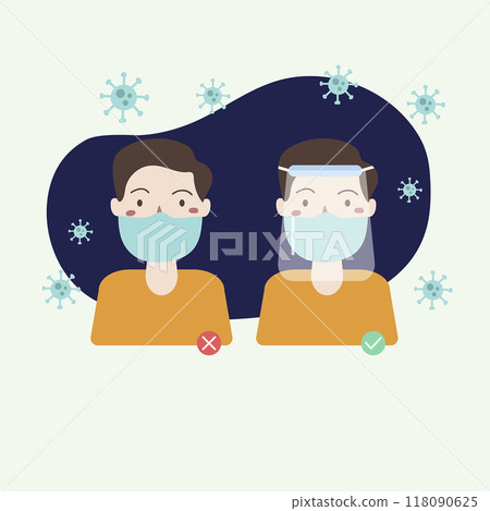 People wearing medical mask and face shield 118090625