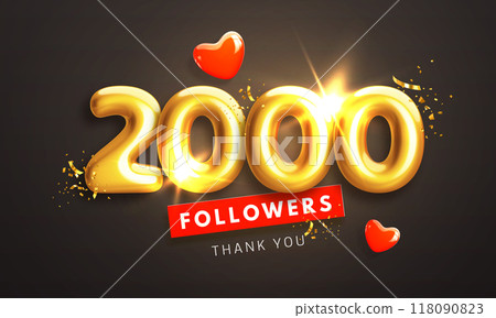 2000 followers banner with golden 3d numbers 118090823