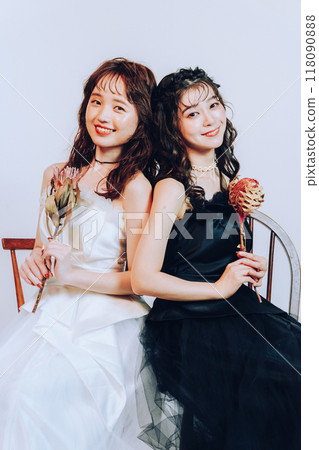 Same-sex couple wedding photoshoot in studio Same-sex couple wedding photoshoot in studio 118090888