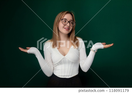 Woman Wearing Glasses and White Shirt Woman Wearing Glasses and White Shirt 118091179