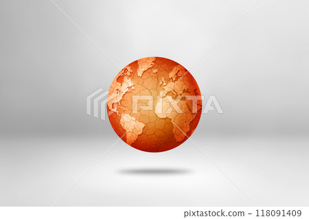 Dry and cracked world globe isolated on white background. Global warming symbol 118091409