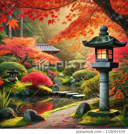 用秋葉著色的日本花園 用秋葉著色的日本花園 118091434