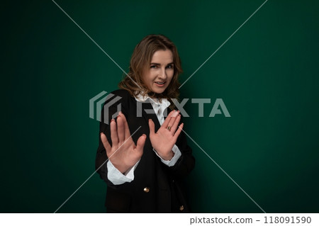 Woman in Black Jacket Holding Out Hands 118091590