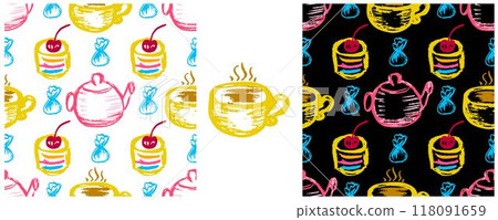 Children's drawings with wax crayons. Set Print 118091659