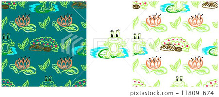 Children's drawings with wax crayons. Set Print 118091674