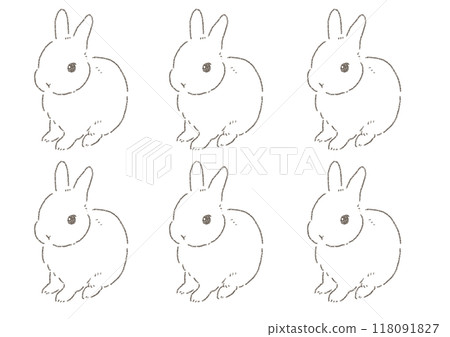 Deformed illustration of a rabbit sitting facing forward Line drawing Deformed illustration of a rabbit sitting facing forward Line drawing 118091827