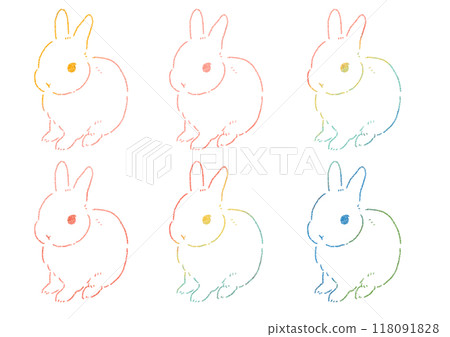 Deformed illustration of a rabbit sitting facing forward Line drawing 118091828