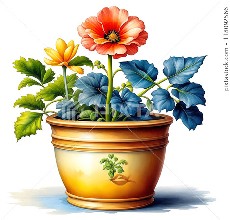 flowerpot with blooming flowers 118092566