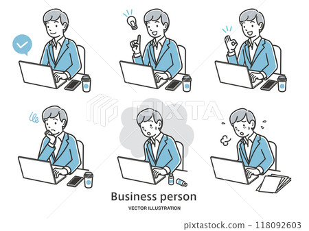 在電腦上工作的男性員工的插圖集 118092603