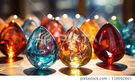 Precious gemstone Easter eggs, spectrum of colors, springtime celebration 118092661