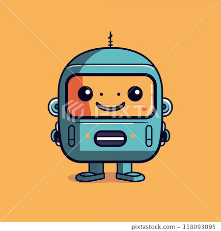 Cute Cartoon Robot Smiling on Orange Background Cute Cartoon Robot Smiling on Orange Background 118093095