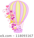 Isolated object-58. Bunny in a hot air balloon with flowers, isolated on white background. 118093167