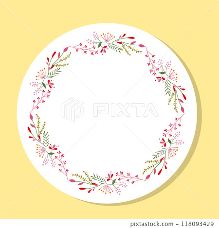 Colorful circular floral wreath with summer flowers and central white copy space for your text. Invitation and greeting circular wreath, flyer, banner, and poster templates. Colorful circular floral wreath with summer flowers and central white copy space for your text. Invitation and greeting circular wreath, flyer, banner, and poster templates. 118093429