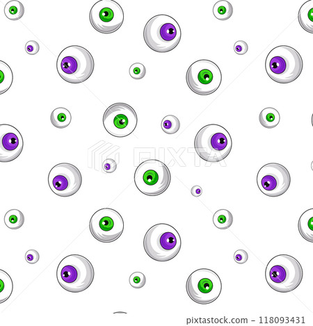 Halloween eyeballs pattern.  Seamless pattern of green and blue eyeballs. For background, wallpaper, cover paper, textiles, and fabrics. 118093431