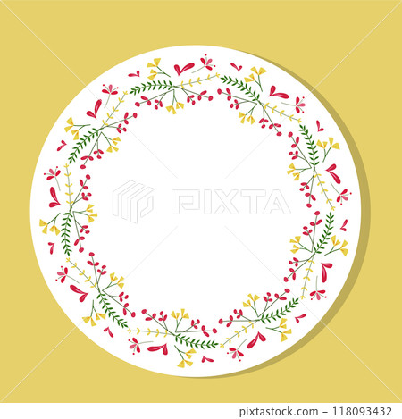 Circle wildflower wreath. botanical frame featuring summer field flowers and greenery. Circle wildflower wreath. botanical frame featuring summer field flowers and greenery. 118093432