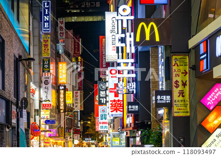 Night view of Myeongdong, Seoul, Korea Night view of Myeongdong, Seoul, Korea 118093497