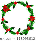 Isolated object-45. Christmas wreath, holly, poinsettia, Christmas tree, isolated on white background. 118093612