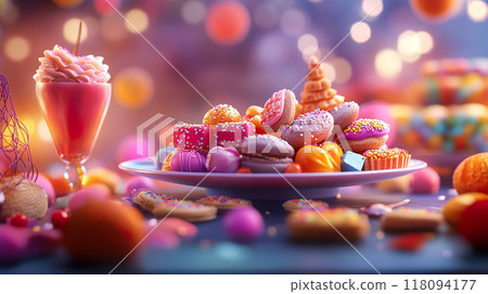 Colorful Dessert Table with Sweet Treats 118094177