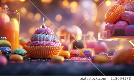 Whimsical Cupcake Dessert Display 118094178