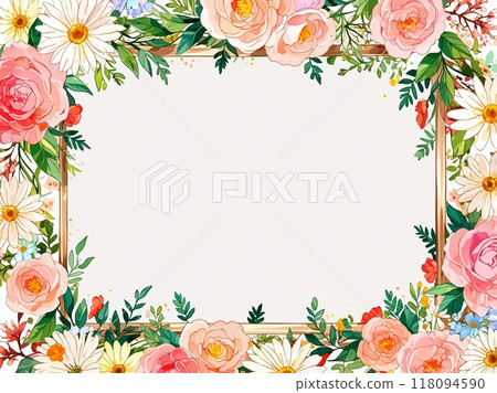 Colorful flower frame illustration image 118094590
