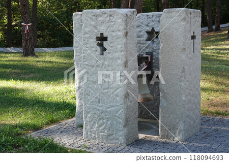 Kiev, Ukraine September 12, 2020: Memorial in the Bykivnyansky forest near Kiev, where thousands of Polish officers were shot by the NKVD in 1940 Kiev, Ukraine September 12, 2020: Memorial in the Bykivnyansky forest near Kiev, where thousands of Polish officers were shot by the NKVD in 1940 118094693