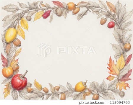 Sketch-style autumn red berries and nuts frame 118094793