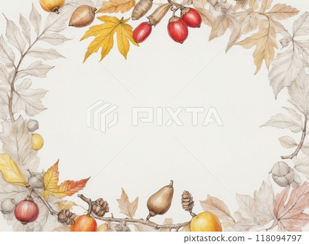 Sketch-style autumn red berries and nuts frame Sketch-style autumn red berries and nuts frame 118094797