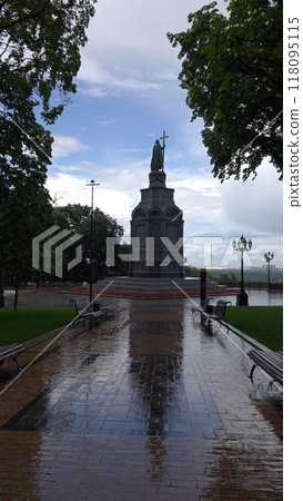 Kiev, Ukraine July 12, 2019: Monument to the Kiev and Novgorod prince Vladimir the Great, the monument is located in the center of Kiev on Vladimirskaya Gorka Kiev, Ukraine July 12, 2019: Monument to the Kiev and Novgorod prince Vladimir the Great, the monument is located in the center of Kiev on Vladimirskaya Gorka 118095115
