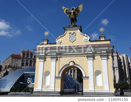 Kiev, Ukraine August 23, 2020: Monument "Archangel Archangel Michael" is located in the city center of Kiev on Independence Square 118095150