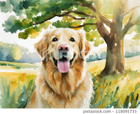 黃金獵犬畫水彩 黃金獵犬畫水彩 118095733