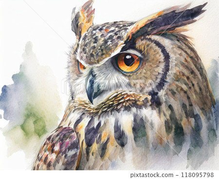 Owl painted in watercolor 118095798