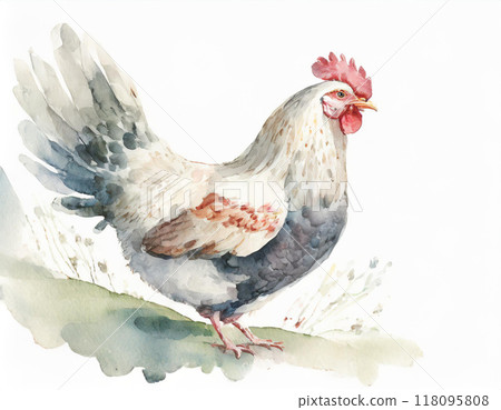 Chicken painted in watercolor Chicken painted in watercolor 118095808