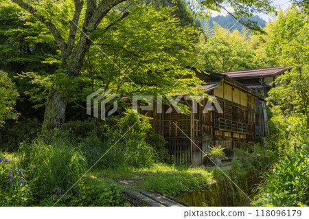 The townscape of Tsumago-juku, a post town on the Nakasendo road in Minami Kiso Town, Kiso District, Nagano Prefecture, Japan 118096179